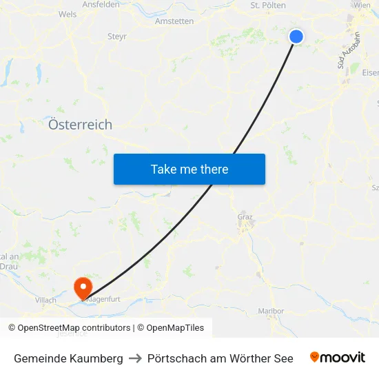Gemeinde Kaumberg to Pörtschach am Wörther See map
