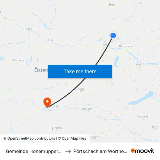 Gemeinde Hohenruppersdorf to Pörtschach am Wörther See map