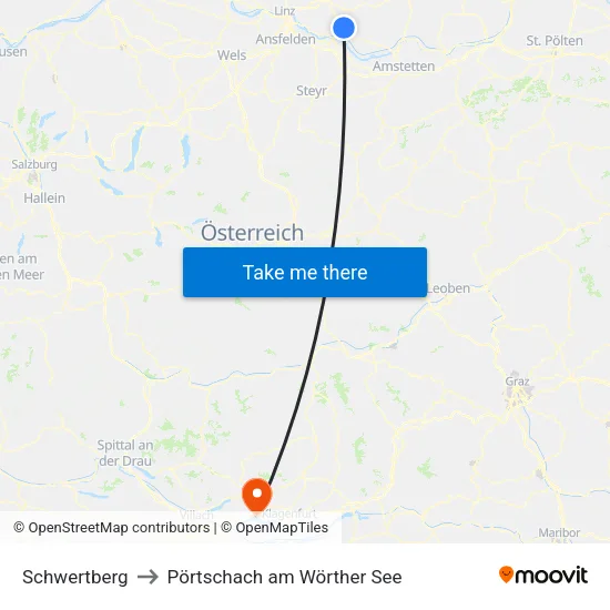 Schwertberg to Pörtschach am Wörther See map