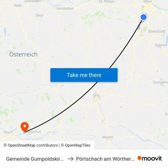 Gemeinde Gumpoldskirchen to Pörtschach am Wörther See map