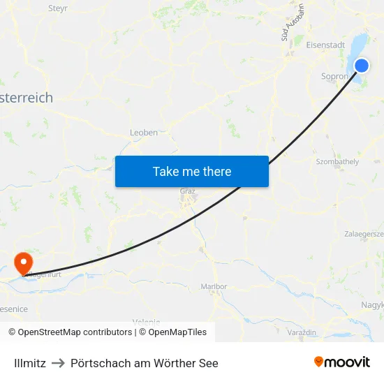 Illmitz to Pörtschach am Wörther See map