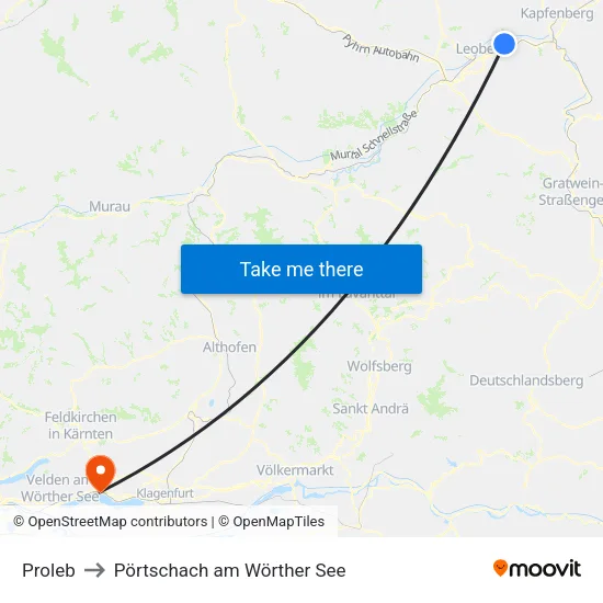 Proleb to Pörtschach am Wörther See map