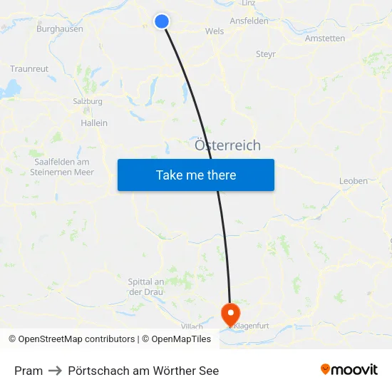 Pram to Pörtschach am Wörther See map