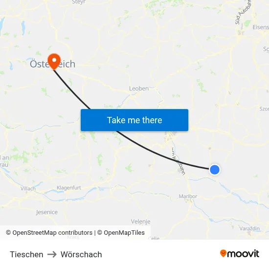 Tieschen to Wörschach map