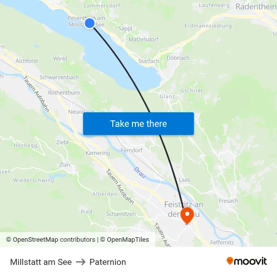 Millstatt am See to Paternion map