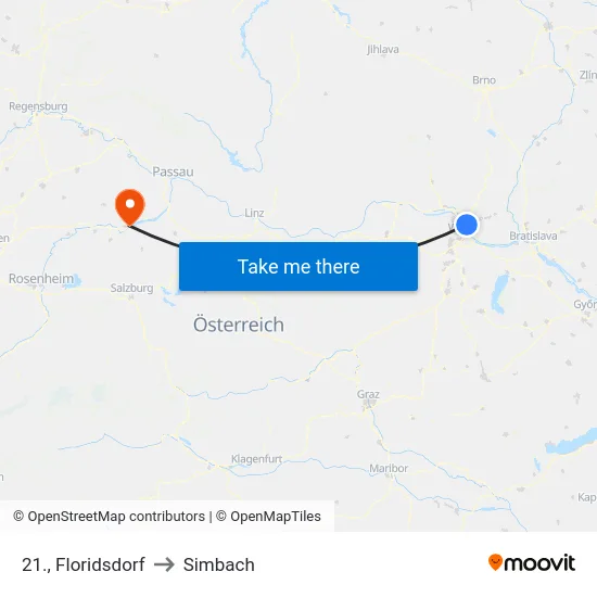 21., Floridsdorf to Simbach map