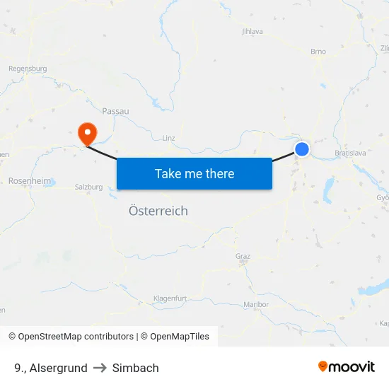 9., Alsergrund to Simbach map