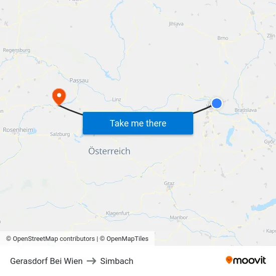 Gerasdorf Bei Wien to Simbach map