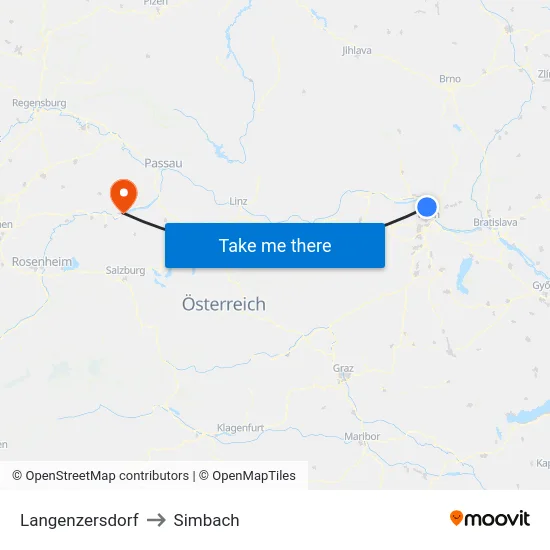 Langenzersdorf to Simbach map