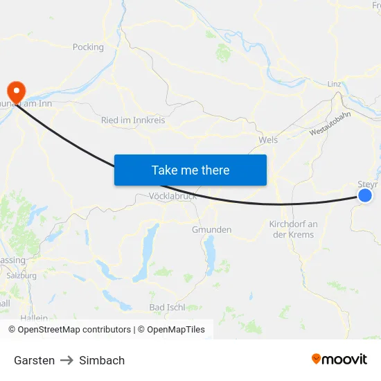 Garsten to Simbach map