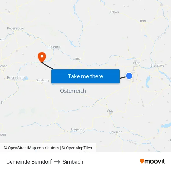 Gemeinde Berndorf to Simbach map