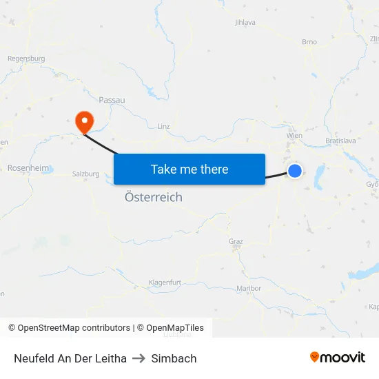 Neufeld An Der Leitha to Simbach map