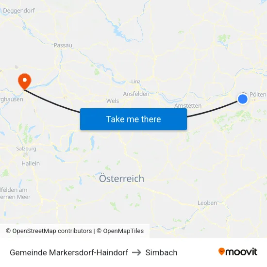 Gemeinde Markersdorf-Haindorf to Simbach map