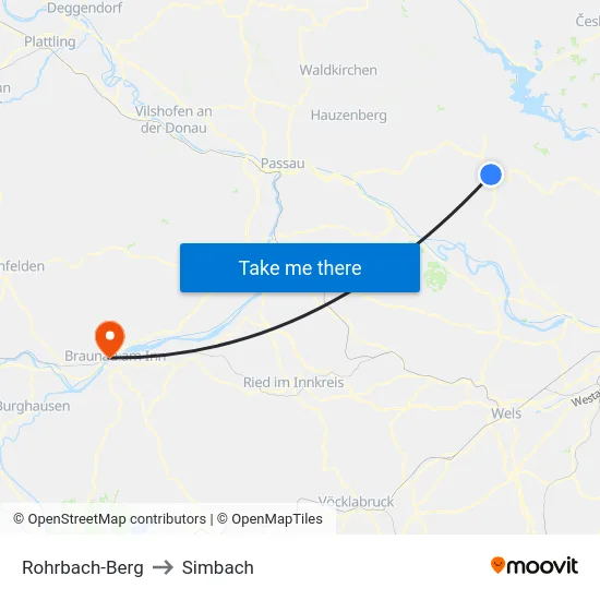 Rohrbach-Berg to Simbach map