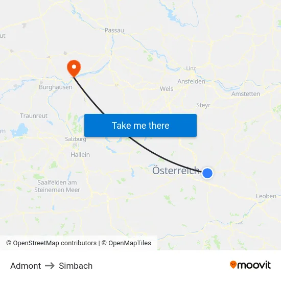 Admont to Simbach map