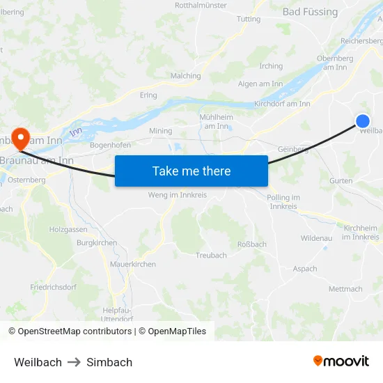 Weilbach to Simbach map