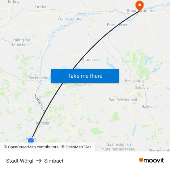 Stadt Wörgl to Simbach map