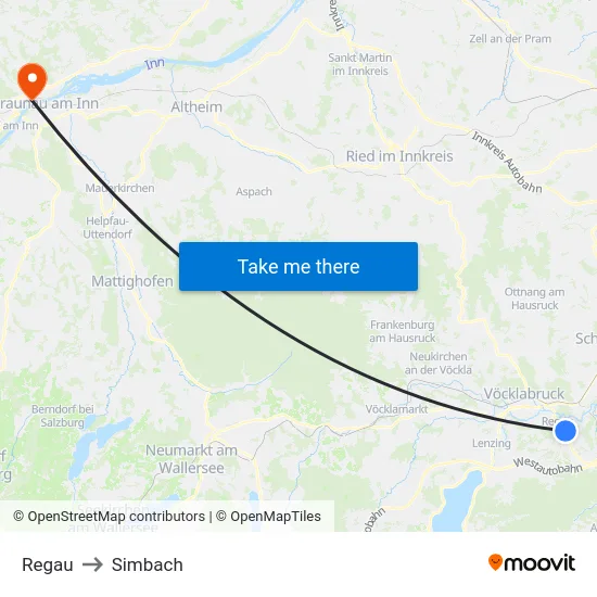 Regau to Simbach map