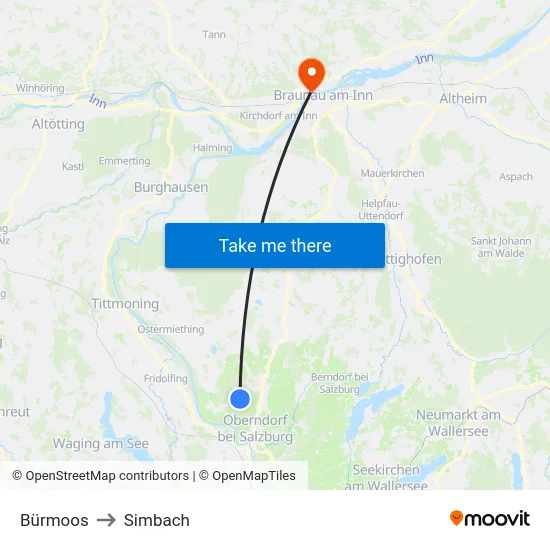 Bürmoos to Simbach map