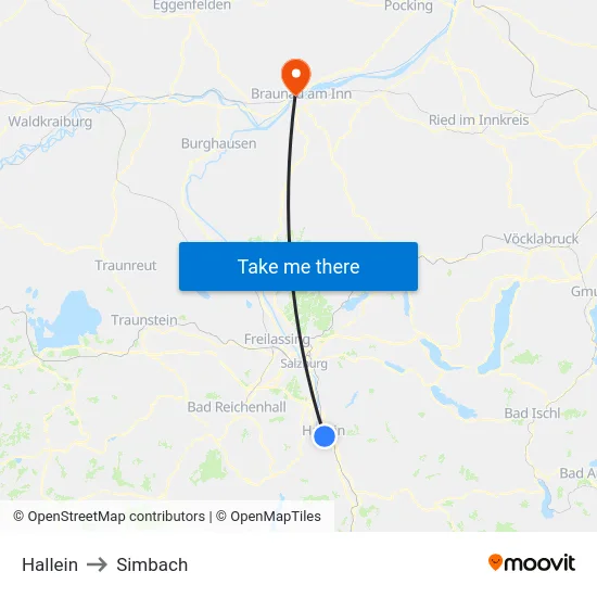 Hallein to Simbach map