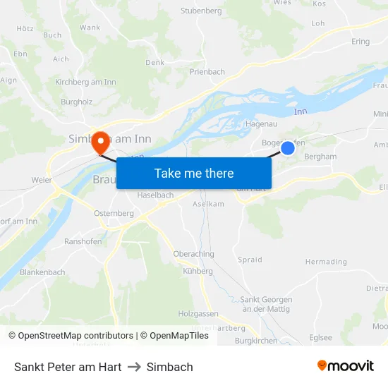 Sankt Peter am Hart to Simbach map