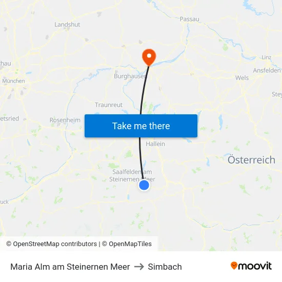 Maria Alm am Steinernen Meer to Simbach map