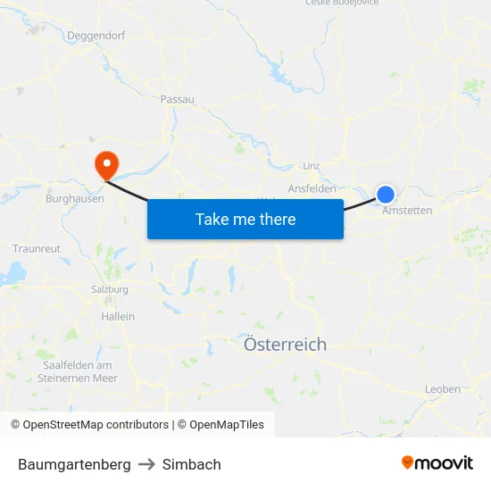 Baumgartenberg to Simbach map