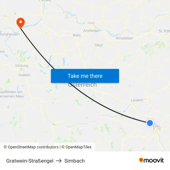 Gratwein-Straßengel to Simbach map
