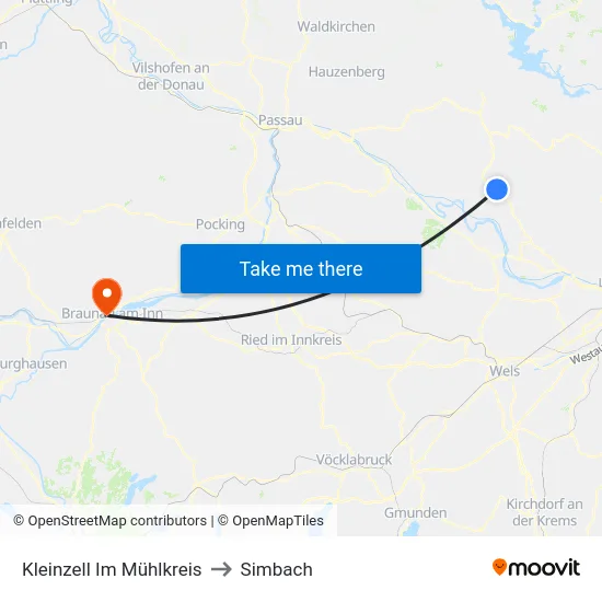 Kleinzell Im Mühlkreis to Simbach map