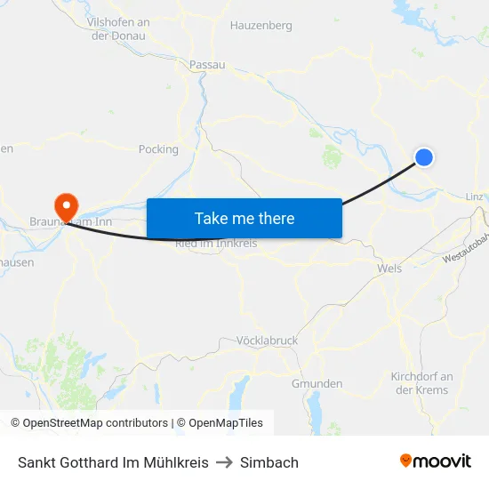 Sankt Gotthard Im Mühlkreis to Simbach map
