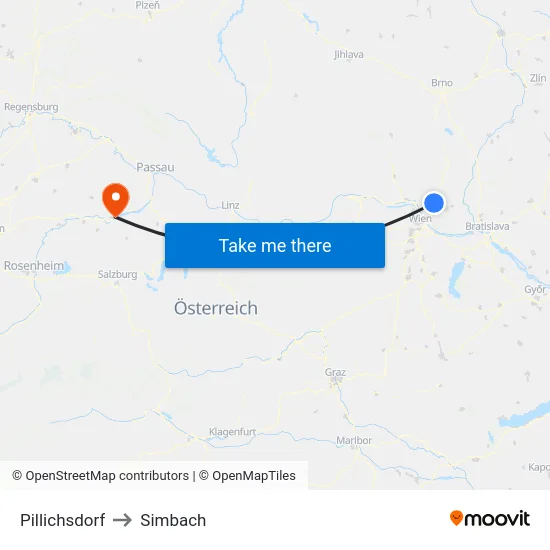 Pillichsdorf to Simbach map