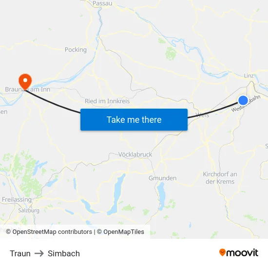 Traun to Simbach map