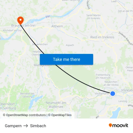 Gampern to Simbach map