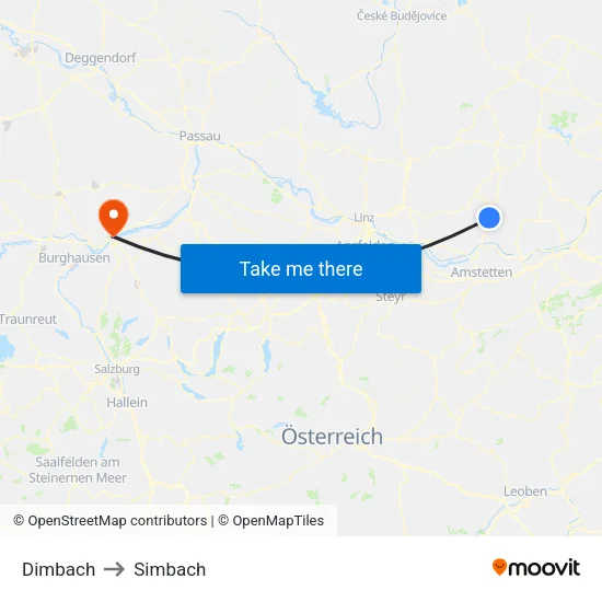 Dimbach to Simbach map