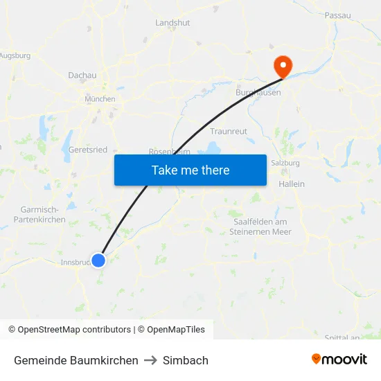 Gemeinde Baumkirchen to Simbach map