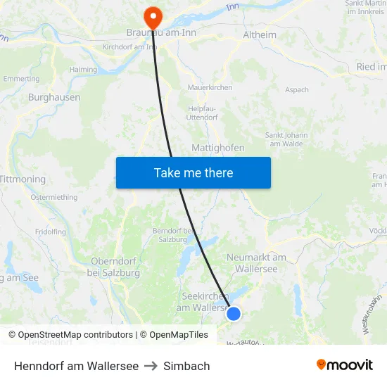 Henndorf am Wallersee to Simbach map