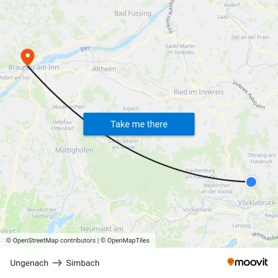 Ungenach to Simbach map