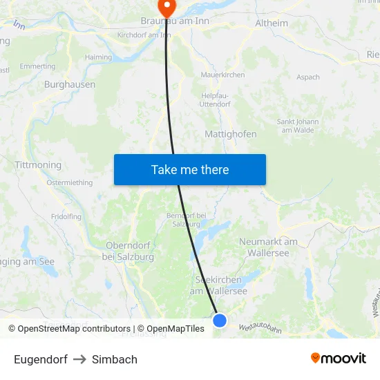 Eugendorf to Simbach map