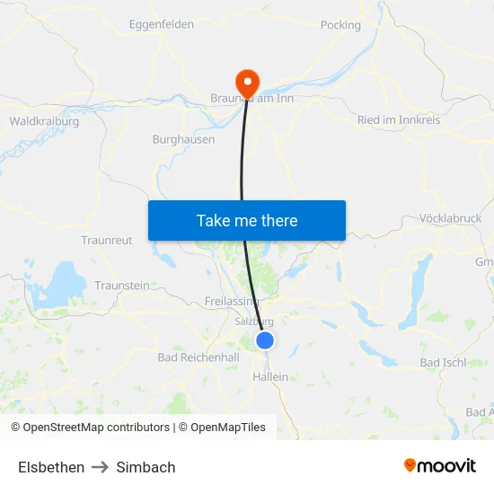 Elsbethen to Simbach map