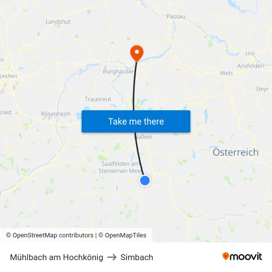 Mühlbach am Hochkönig to Simbach map