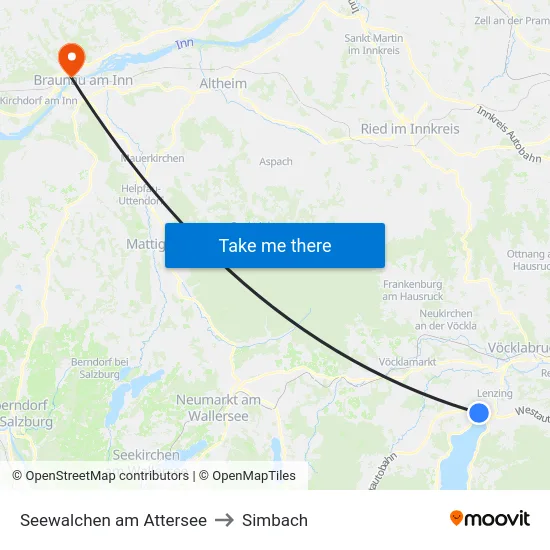Seewalchen am Attersee to Simbach map
