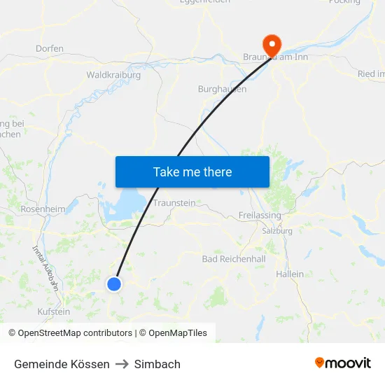 Gemeinde Kössen to Simbach map