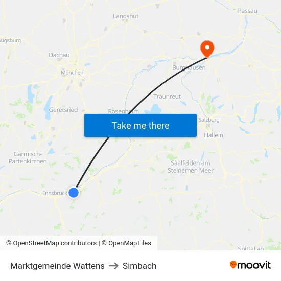 Marktgemeinde Wattens to Simbach map