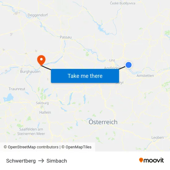 Schwertberg to Simbach map