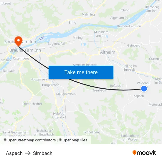 Aspach to Simbach map