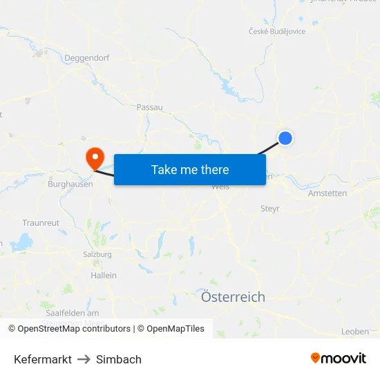 Kefermarkt to Simbach map