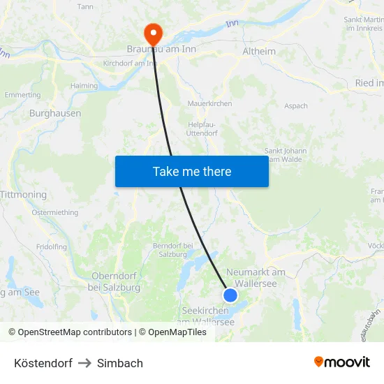 Köstendorf to Simbach map