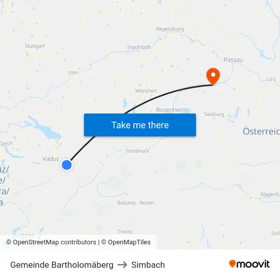 Gemeinde Bartholomäberg to Simbach map