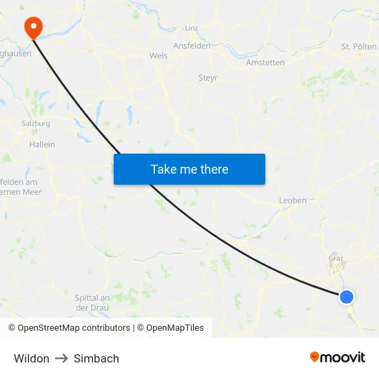 Wildon to Simbach map