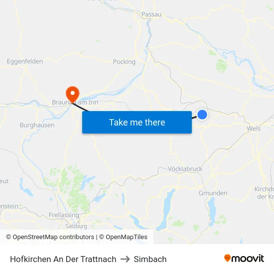 Hofkirchen An Der Trattnach to Simbach map